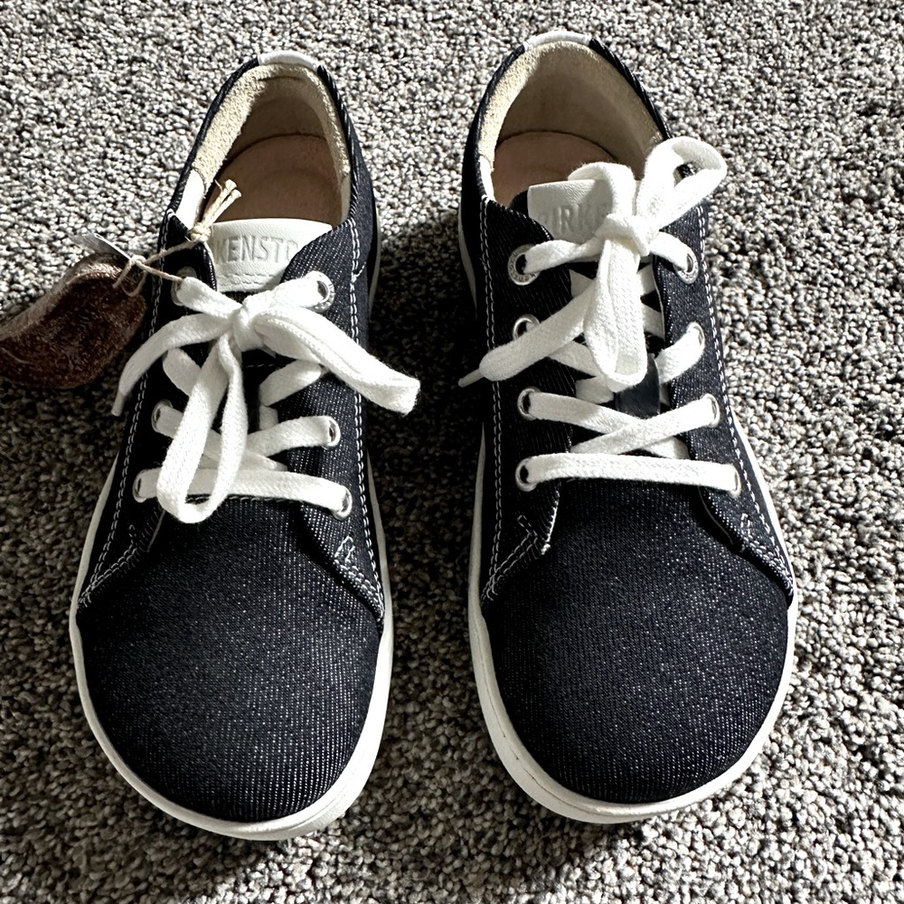 Birkenstock Black Canvas Kids Sneakers with White Laces